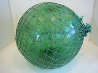 Antique Hand Blown Green Glass Japanese Fish Net Float 37 Inch Circumference