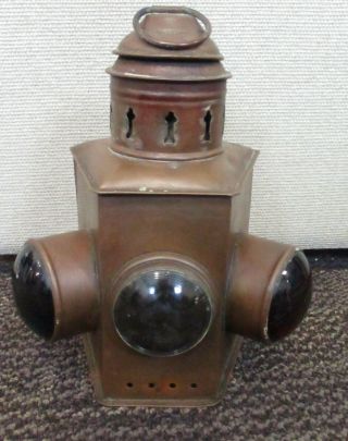 Antique Nautical Maritime Copper/brass Convex 3 Lens Bow Mast Light Lantern