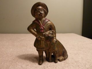 A.  C.  Williams Cast Iron Buster Brown With Tige Coin Bank 5 1/4 " Tall Early 1900 