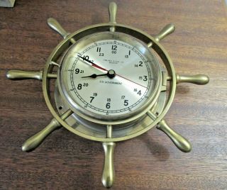 Chelsea Clock Co Boston Quartz Ship Brass Clock Usa As - Is