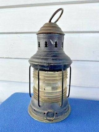 Vintage Perko Perkins ? Small Brass & Glass Nautical Ship Hanging Lantern 9 "