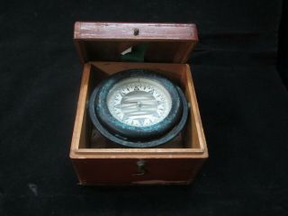 Antique Wilcox Crittenden 1943 Maritime Nautical Brass Compass In Wood Box.