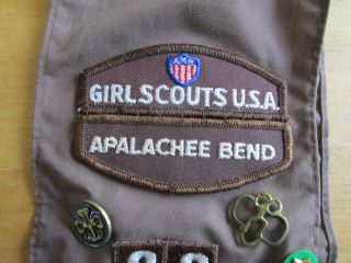 Girl Scout Brownie Sash With Badges Pins & Patches Apalachee Bend Brown 2