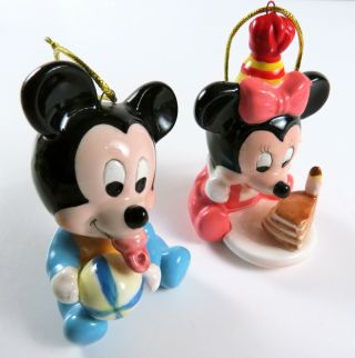 Vintage 1984 Walt Disney Baby Mickey And Baby Minnie Ceramic Christmas Ornaments