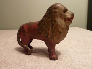 A.  C.  Williams Cast Iron Standing Lion Coin Bank 5 " Long Early 1900 