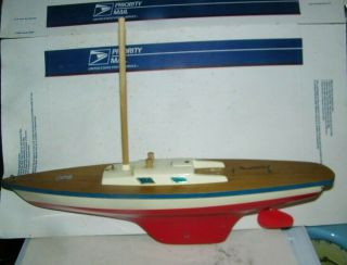 Vintage Pond Boat Sail Boat Seifert Boot Germany 18 " Long Wood 5 " Deep Painted