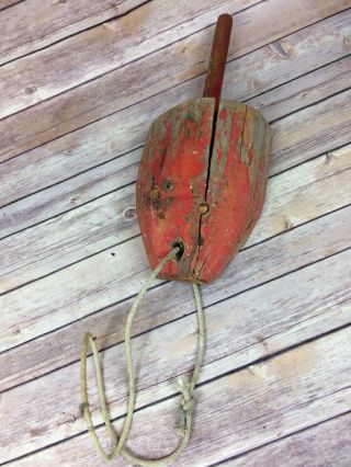 Authentic Red Vintage Wood Lobster Buoy Float Nautical Ocean Lake Decour