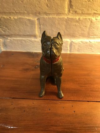 Vintage Cast Iron Metal Boxer Dog Bank Figure
