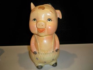 Vintage Chalkware Plaster Pig Piggy Bank 10  Tall Hand Painted