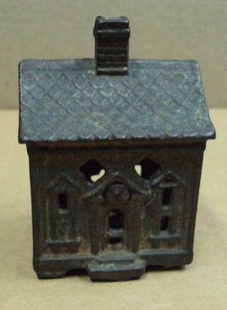Vtg Cast Iron Miniature House Bank 2 1/4 " X 3 1/4 "