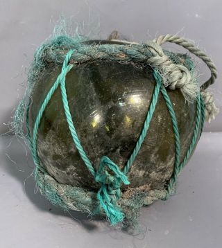 Vintage Alaska Salvage Old Olive Green Japanese Fish Net Glass Float Ball
