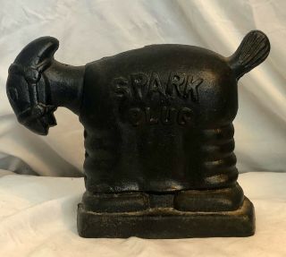Vintage Spark Plug Cast Iron Bank (barney Google 