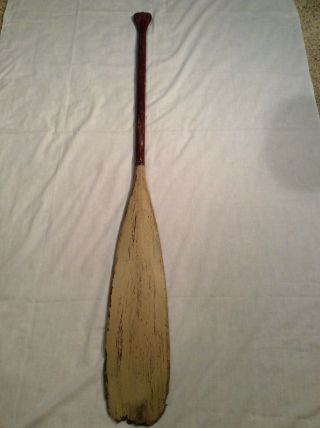 Vintage Canoe Paddle 54 1/2” Long Red & Tan Paint - Great Nautical Cabin Decor