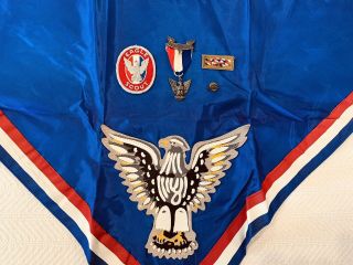 Vintage Bsa Boy Scouts Eagle Medal Palm Patch Knot Hand Painted Sewn Neckerchief