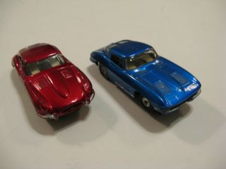 Vintage Tyco Ho Slot Cars Candy Colored Blue 63 Corvette,  Red Jaguar.  Run Aurora