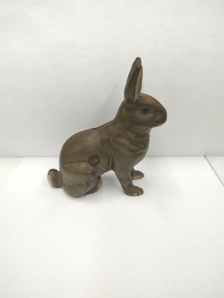 Antique Cast Iron Brown And White Rabbit Coin Bank