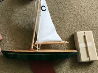 Pond Yacht SAILBOAT WOOD MODEL TOY w/ stand 3