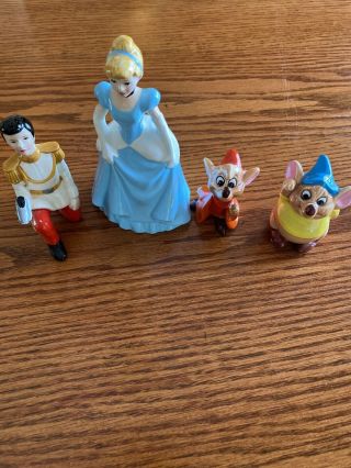 Vintage Disney Japan Ceramic Cinderella Prince Charming Jac & Gus Figurine Set