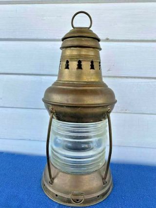 Vintage Perko Perkins ? Brass & Glass Maritime Nautical Ships Lantern 12 "