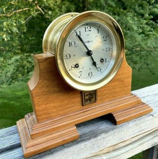Vintage Howard Miller 8 Day Nautical Ships Bell Clock 11 Jewel Brass Germany Key