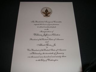 White House President Bill Clinton Inauguration Invitation 1993