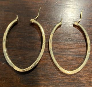 Vintage 14k Yellow Gold Oval Earrings - Diamond Cut