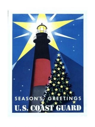 Vintage US Coast Guard Season ' s Greetings Poster US Printing Office 1961D 600489 2
