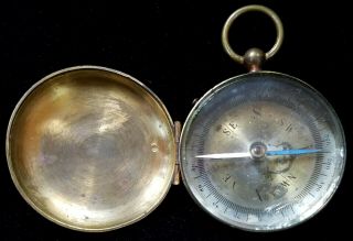 Antique Vintage Lidded Brass Pocket Maritime Compass Made In France