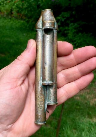 Rare Antique Nickel Brass Train Conductor Three - Chamber Whistle