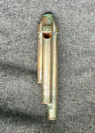 Rare Antique Nickel Brass Train Conductor Three - Chamber Whistle 3