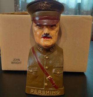 John Wright General Pershing Cast Iron Still Bank 1958 Mint/box Mib Hand Painted