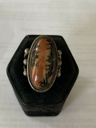 Vintage Old Pawn Fred Harvey Era Navajo Petrified Wood Sterling Silver Ring Sz.  6