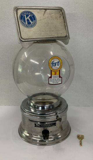 Vintage Antique Ford Gumball Machine 1 Cent.  With Key.  Plastic Globe