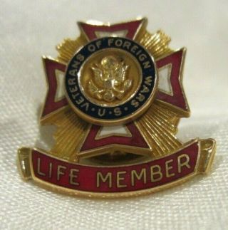 Vintage Orig Vfw Veterans Of Foreign Wars Lapel Pin Life Member 10k Gf Tie Tack