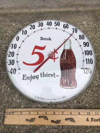 Vintage 5 Cent Coca - Cola Coke Round Thermometer Ohio Jumbo Dial Nos Nib