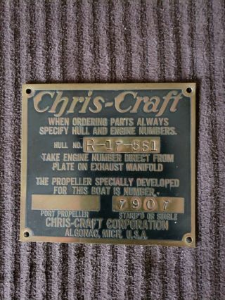 Vintage Chris Craft Algonac Mi Brass Plaque Plate Sign Collectible