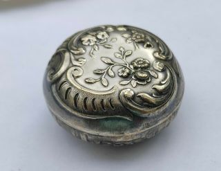 Antique French Art Nouveau Silver Plated Snuff Powder Compact Box Old Vintage 3