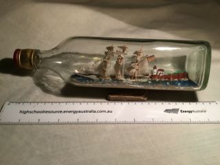 Sailing Ship (3 Masts) 1930s (german) In Bottle With Lighthouse