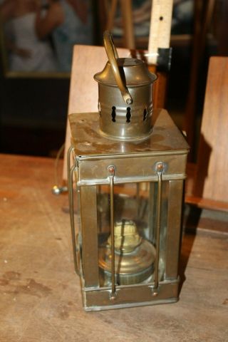 Antique Nautical Maritime Brass Kerosene Oil Wedge Lantern 11” Patina