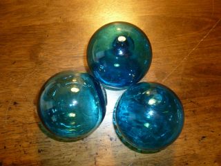 Vintage Hand Blown Glass Floats/Balls/Orbs - set of 3 Light Blue 2