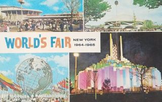 1964 York Worlds Fair Postcard Unisphere Schaefer Center Tower Of Light
