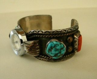 Vtg David F Garcia Navajo Sterling Silver Turquoise Watch Bracelet Cuff 62 G
