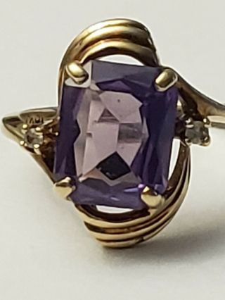 Vintage 10k Yellow Gold Color Change Synthetic Sapphire Alexandrite Sz 6.  25 Ring