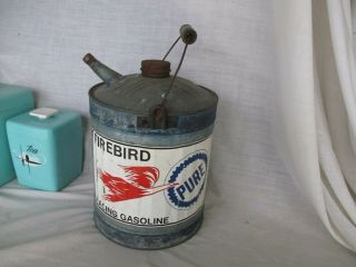 Pure Firebird Racing Gasoline Vintage Wood Handle Galvanized Gas Can Gallon
