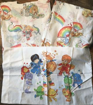 Vintage Rainbow Brite Twin Sheet Set Flat/fitted/pillowcase Sears And Roebuck