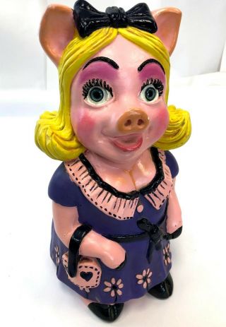 Vintage 14 " International Statue 1979 Miss Piggy Chalkware Plaster Bank Figure