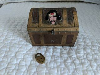 Vintage Cast Metal E.  J.  Kahn Pirate Treasure Chest Coin Bank With Lock