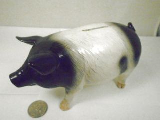 Vintage Otagiri Japan Black & White B&w Pig Piggy Coin Still Bank Ceramic W/ Sto