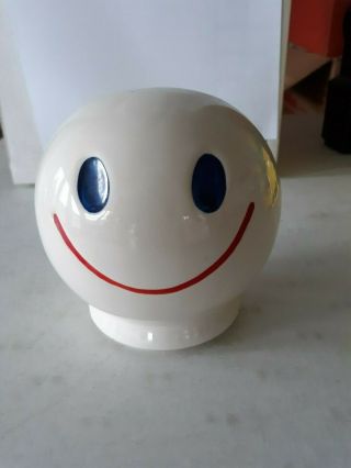 Vintage White Smiley Face Coin Bank With Stopper 1970s Ceramic