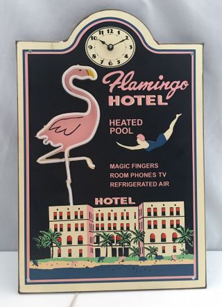 Vintage Flamingo Hotel Pink Lighted Kitchen Wall Clock Art Deco 1980 